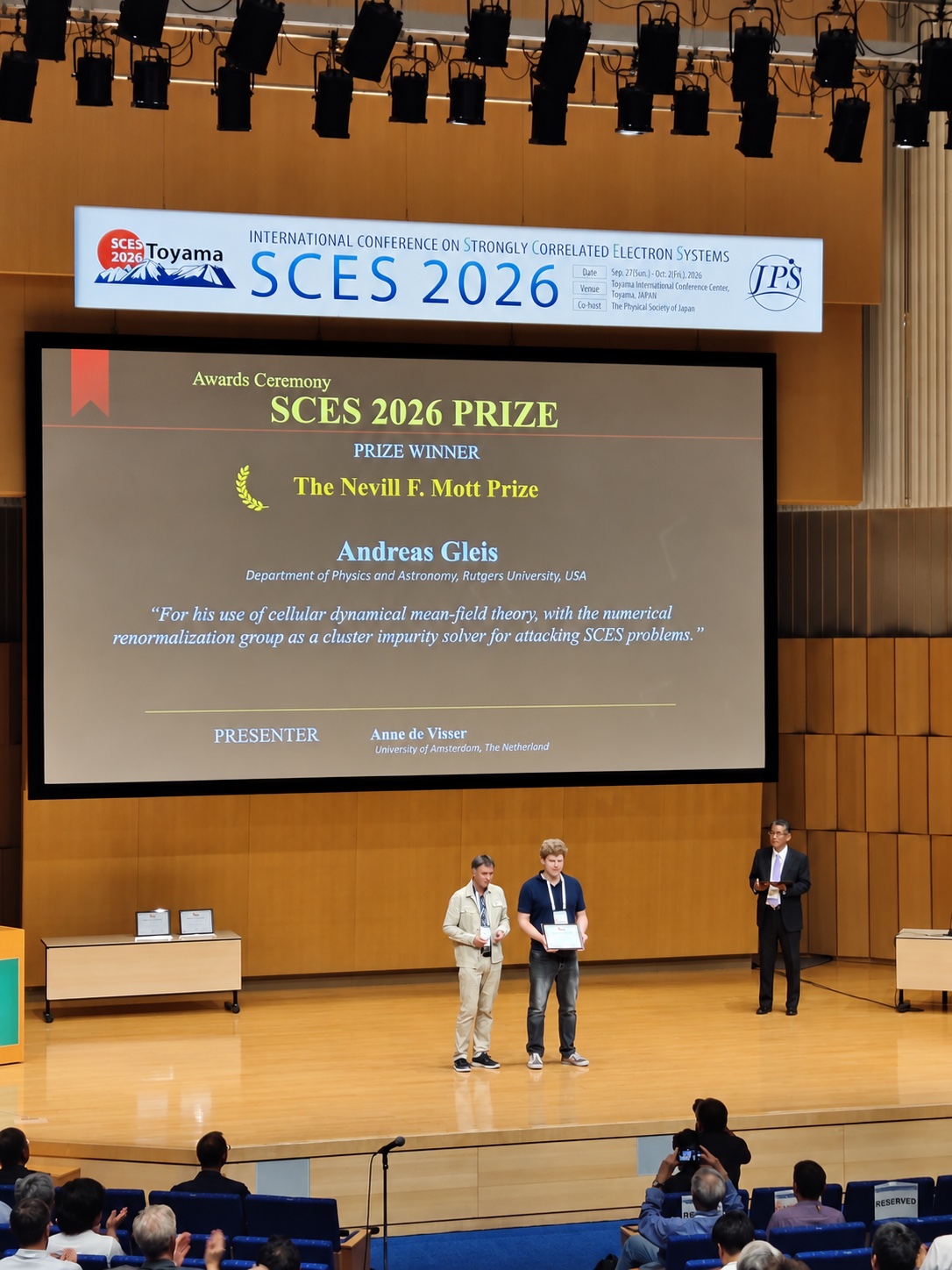 Andreas Gleis at the SCES 2026 award ceremony in Toyama, Japan